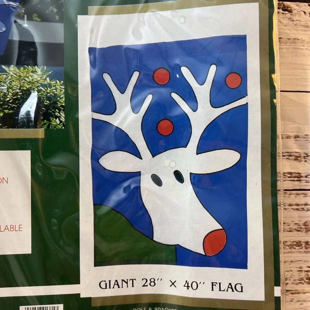 Vintage Nylon Reindeer Christmas Large House Flag Banner 28 x 40 1993 New NIP‎